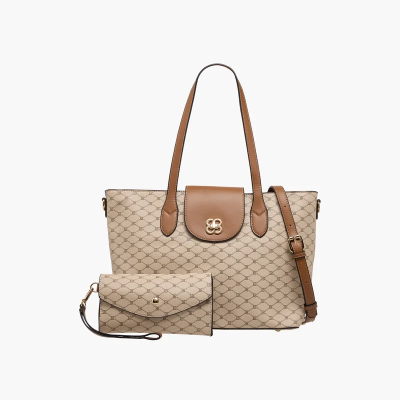 Bessie London Beige Printed Tote Bag with Wallet for Women